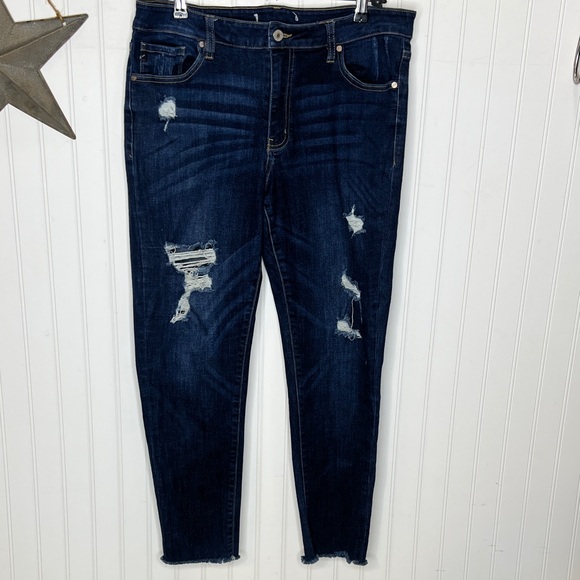 KanCan Dark Blue Distressed Skinny Jeans Size 1XL - Picture 1 of 14